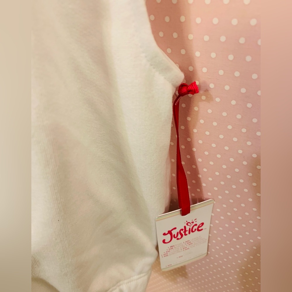 Girls size L 12-14 white cut off sleeve hoodie. Sweatshirt sporty bright graphic - Picture 12 of 12